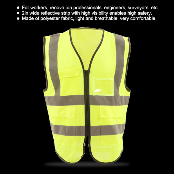 Reflekterande Säkerhetsväst Hög Synlighet Polyester Arbetskläder med Fickor för Arbetare Ingenjör 2XL