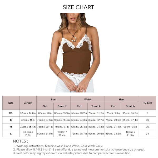 Dam Camisole Topp V-ringning Spets Slim Fit Spaghettiband Linne för Sommar Kaffe XS