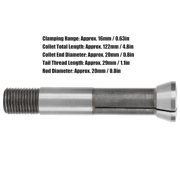 Slibestang Chuck M20 Gevind Slibningsmaskine Elastisk Spændebøsning Udskiftning 122mm16mm