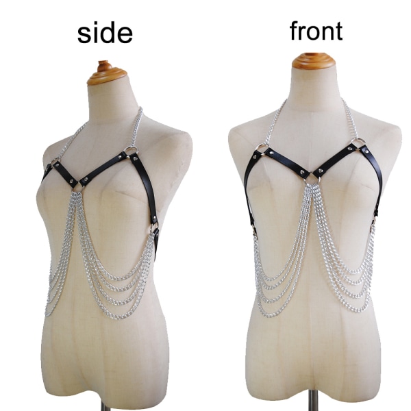 Punk Layered Chest Chains Läder Body Chains Party Nattklubb Bo