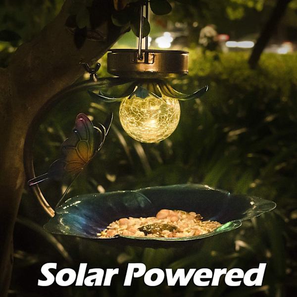 Solcellsdriven LED Fågelmatare i Järn - Hängande Matare med Sprickad Boll