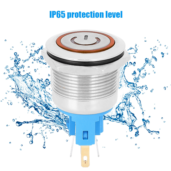 2 stk. DC12-24V 22mm 6-polet rustfrit stål selvspændende trykknap med skilt (Orange)