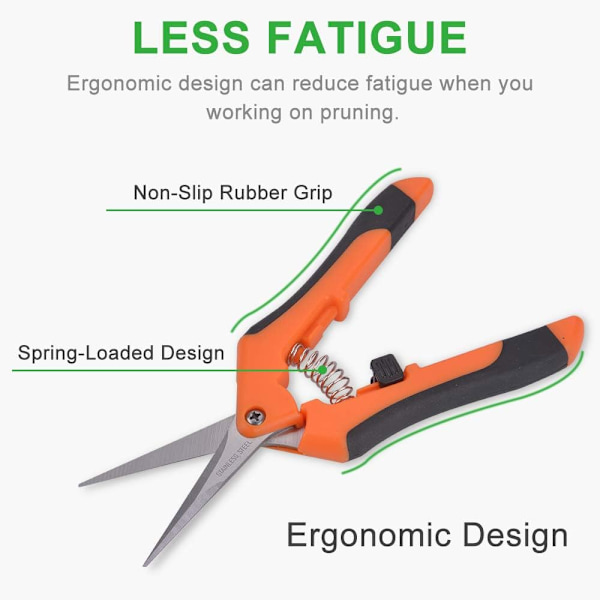 Precisions Trädgårdsredskapsset, Handsekatör med Ultraskarpa Blad och Fjäderbelastade Klippare för Minskad Handbelastning, Ergonomisk Design Gummigrepp Och