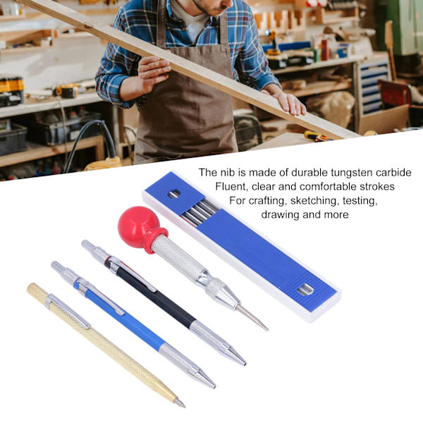 16-dels Mekanisk Snickeripennor Set Scribe Penna med Center Punch Markeringspatroner
