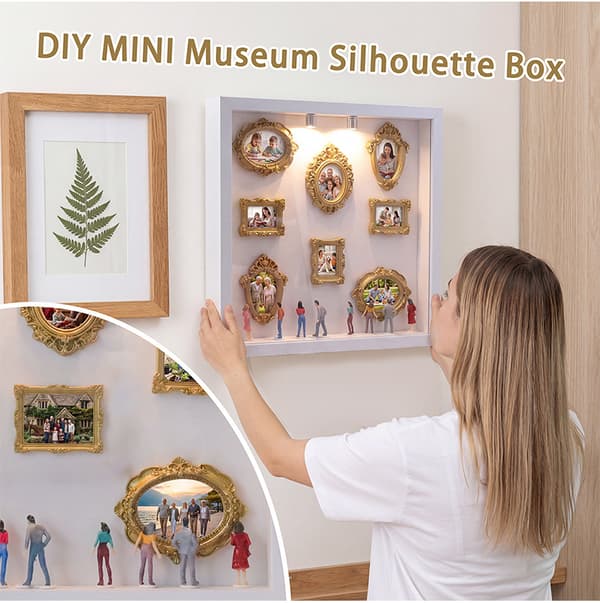 Miniatyrscen Tavelram med Belysning, 3D DIY Docka Dekorativ Prydnad - Vit White