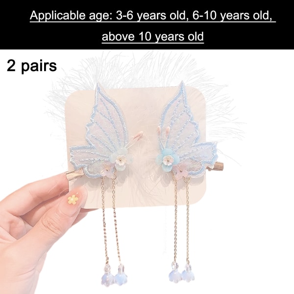 2 par Butterfly hårklips med dusk Side Clip Fabric Barrettes But