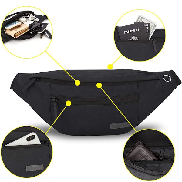 Fanny pack, vyölaukku naisille ja miehille, lantiolaukku, ulkoilu, suuri