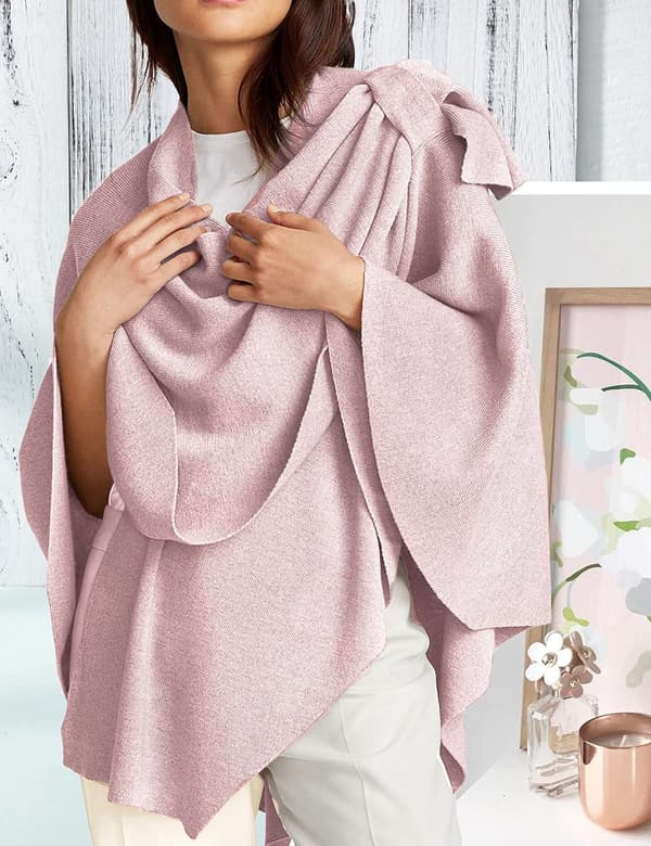 Poncho-sjal för damer i kashmir-känsla, stickad cape-kofta, present
