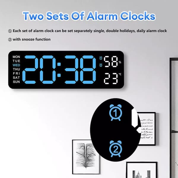 Digital LED Stor Display Vägg Skrivbord Väckarklocka Med Kalender Temperatur Datum