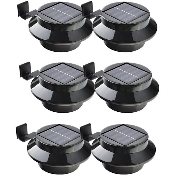 6-pak solcelle LED-lys til tagrende, hegn, tag, have, gård, væg, sort