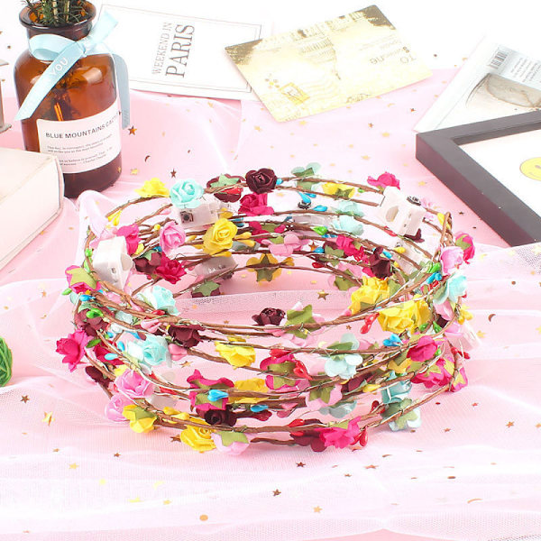 12 stykker LED-blomsterkrone-pannebånd - multifarge glødende blomsterhårkrans Belysning Kranskrone til Halloween Cosplay-dekorasjon Bursdagsbryllup