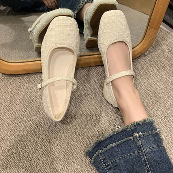 Dame Flade Sko Casual Fodtøj Kanin med Spænde Rem Flade Sko Fodtøj Arbejdssko Beige 36