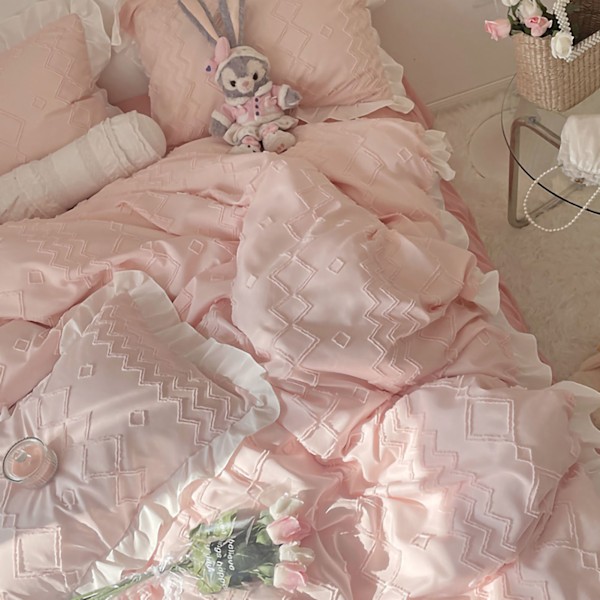 Täcke med Anti-förskjutningsstruktur, Boho Queen Size Säng i en Väska, Lättskött Maskintvättbar Geometrisk Broderi för Flickrum, Elegant, 3 delar