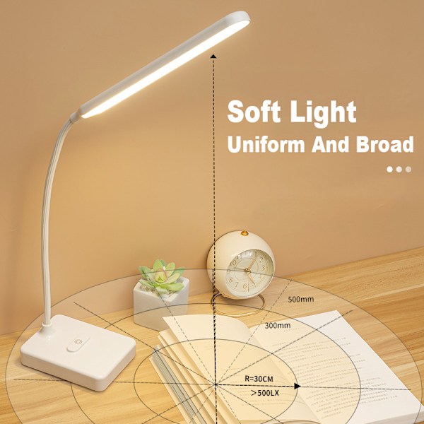 Effektiv Skrivbordslampa med Timerfunktion, Vikbar Design, USB-Uppladdningsbart Batteri för Kallt, Varmt, Naturligt Vitt Ljus