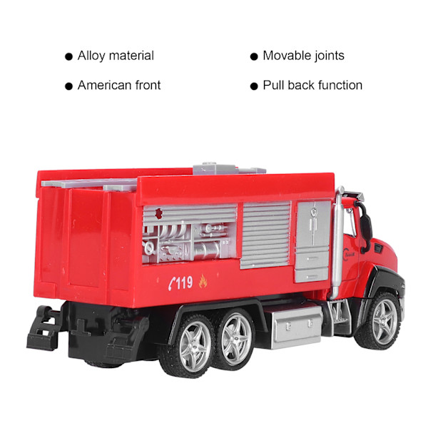 1:42 Legetøjsbil Amerikansk Brandbil Model Simuleringslegetøj af Metal Træk Tilbage Model#3