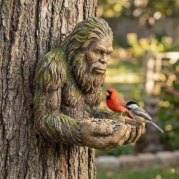 23,5 cm Bigfoot fuglefoderhus harpiks ornament til haven
