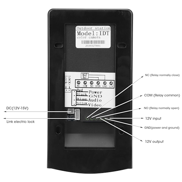 7 tommer LCD Videodørklokke Ledningsført 2-vejs Radio Nattesyn TFT Display ID-kort Regntæt 100‑240VEU Stik
