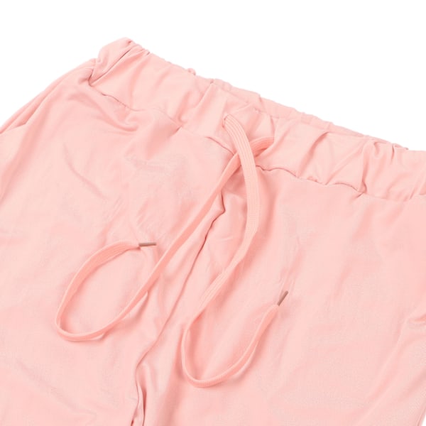 Dam 2-delat Set Kortärmad Skjorta Dragsko Långbyxor Enfärgad Casual Fritidsset Rosa M