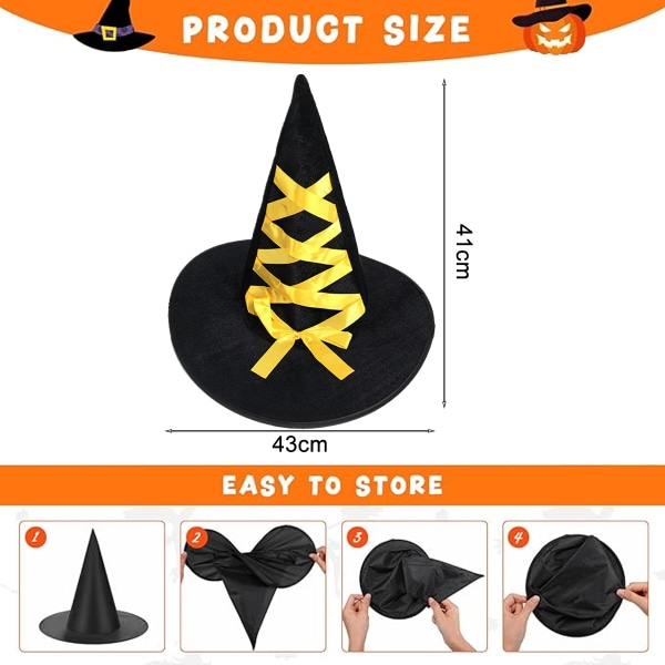 2pcs Halloween witch hat gold velvet ribbon witch hat adult prom