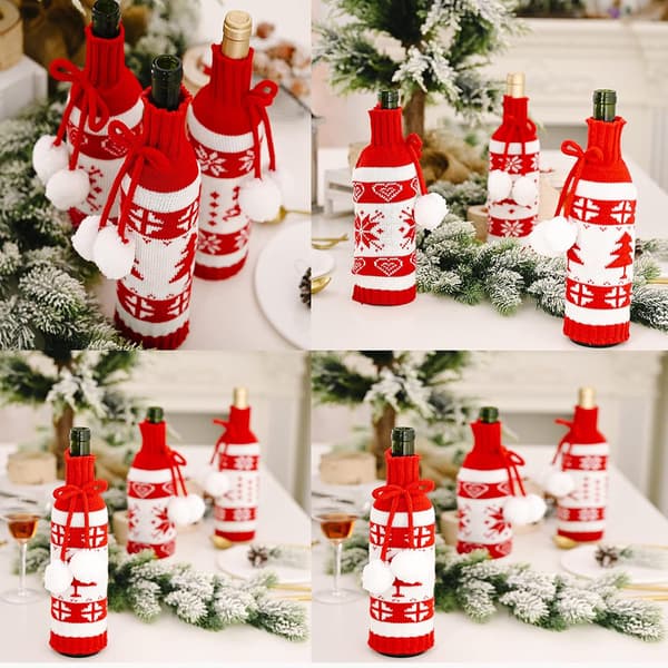 Vin Tröja Omslag Väskor Handgjorda Tröja Vinflaskväskor Snögubbe Vinflasköverdrag Jul Vinflaska Stickade Fula Tröjöverdrag för Jul
