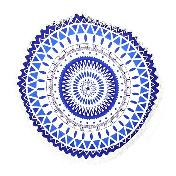 150cm Rundt Strandhåndkle Med Kvaster - Stilig Stort Tapestry Trykt Håndkle Matte Blå