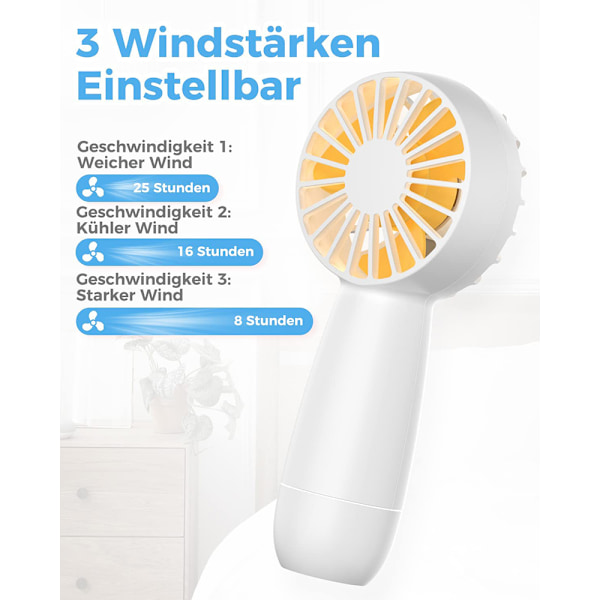 Tystgående Bärbar Handhållen Fläkt, Uppladdningsbar, Vikbar Design, Digital Display för Hemmakontor, Har Lång Drifttid och Powerbank