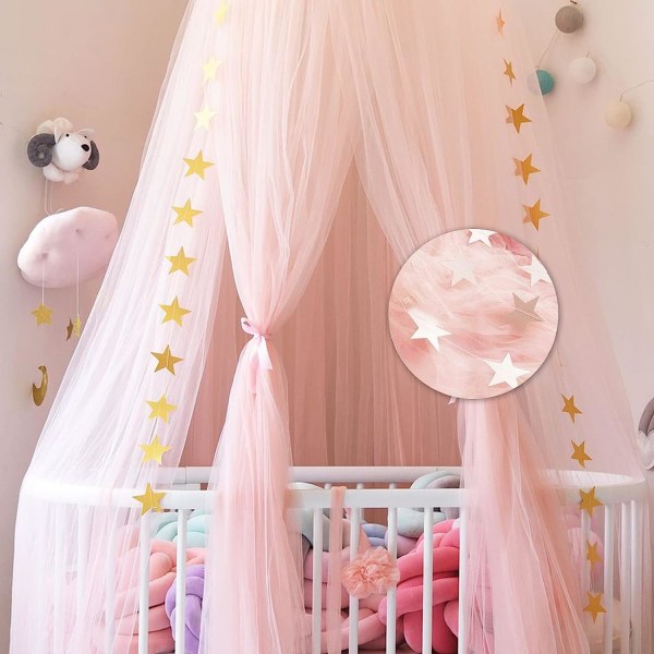 Vaaleanpunainen lankakatos, sängyn katos lasten baby lastenhuoneen sängyn verho