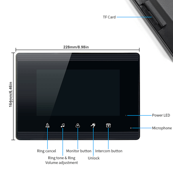 7 tommer Trådløs Dørklokke HD 1V2 TFTLCD Display Videodørtelefon Overvågning Regnfast til Hjemmesikkerhed 100240V(AU Stik)