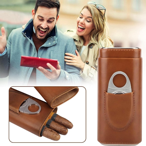 Cigarrfodral Rese-Humidor, Premium Handgjort Klartexturerat Mjukt Läder & Cederträfoder, 4-I-1 Cigarrtillbehörssats, Solid Konstruktion Cigarr