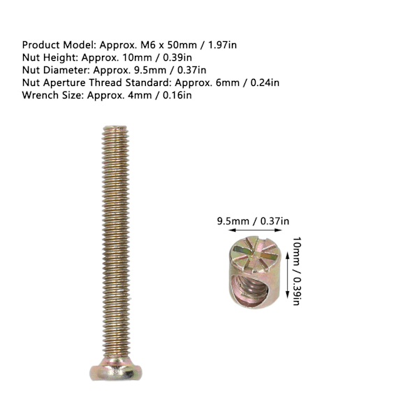 10 Set Baby Säng Spjälsäng Skruv M6 Galvaniserad Rostfritt Stål Hex Socket Head Cap Skruvar Hårdvara Kit för MöbelM6x50mm