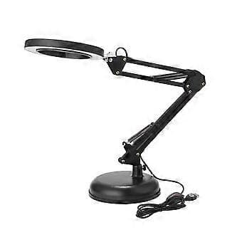 LED Skrivebordslamper med 8X Sammenleggbare Luper, Tre Dimmermoduser, USB-strømforsyning, Leselamper - Med Lupe - Svart