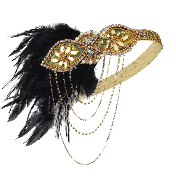 Flapper Pannband från 1920-talet 20-talet Great Gatsby Headpiece Black Feather