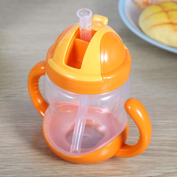 280ML Cute Baby Cup Drinking Straw Kids Children Learning Feeding Bottle Training Cups Orange