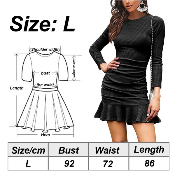 Kort stickad kort kjol med lång ärm och veckad tight passande klänning  black,L e06c | black,L | Fyndiq