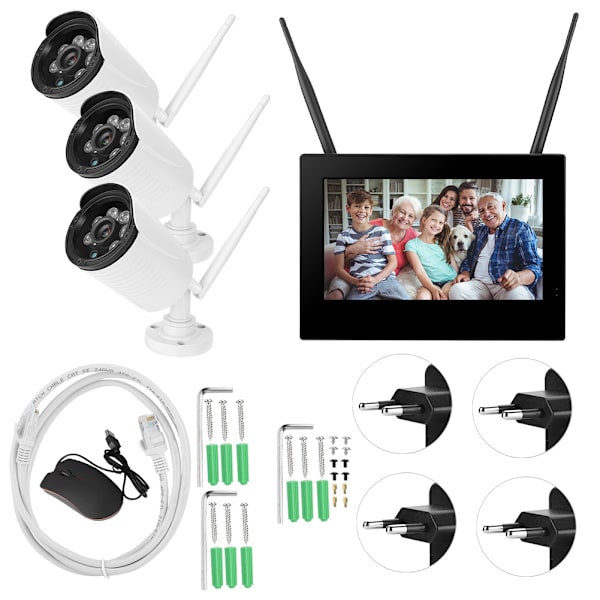 10 tuuman 1.3MP HD Langaton WIFI Vauvanvalvontakamera 3 Kameraa Älykäs DVR Kotivartiointijärjestelmä