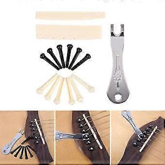 12 stk. Gitar Sadel Mutter Spiker Plugger Gitarplugger Erstatningssett Akustisk Gitar Bro Pins med Bro Pin Puller Remover