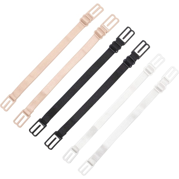6 stykker BH-stropclips Elastisk justerbar skridsikker stropholder Skjul stropper Skjul stropper Spaltningskontrol, beige, hvid og sort