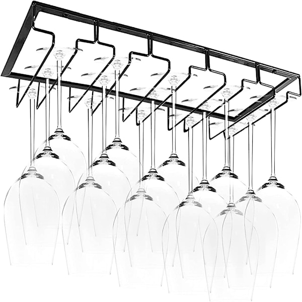 Vinglashållare för underskåp, enkel installation, kompakt design, robust stål, svartlackerad, platsbesparande, lång livslängd, elegant stil