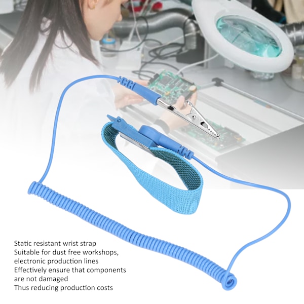 Justerbar, gjenbrukbar ESD-armbånd for statisk avledning, blå
