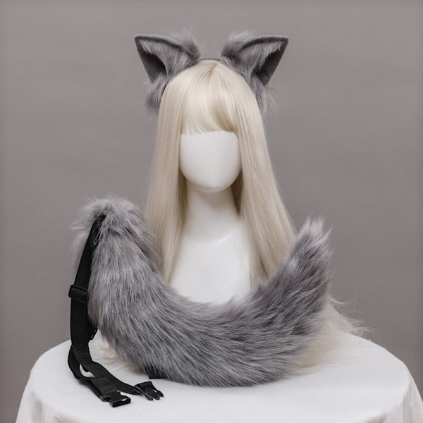 Cat Ears Wolf Fox Ears Tail Set Animal Cute Head Accessories for grey