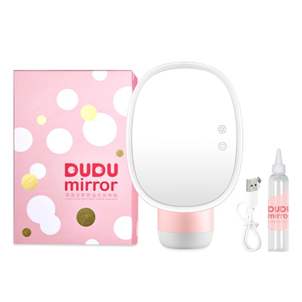 Multifunktionel Desktop LED Luftfugter Makeup Spejl 5X Forstørrelsesspejl (Pink)