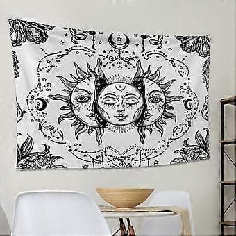 Svartvit Sol Måne Mandala Väggbonad Tapestry för Sovrumsinredning