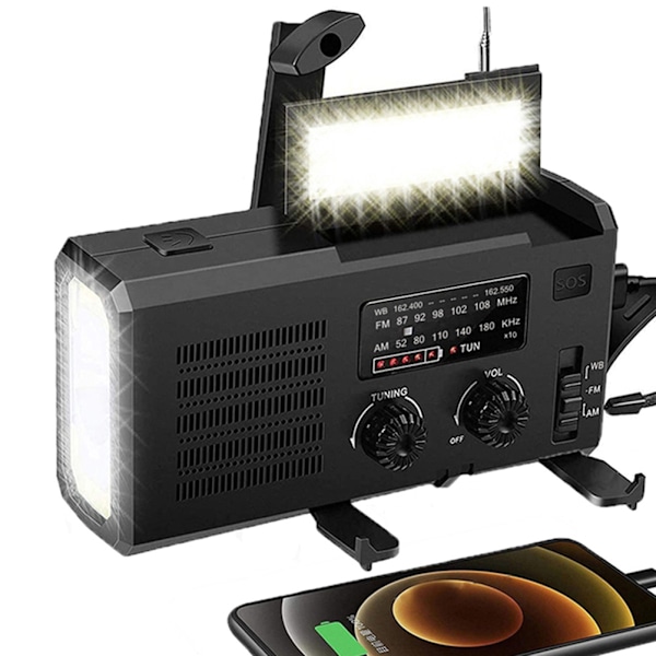 Nödradiomanuell Vev Solcellsdriven SOS-larm Uppladdningsbar Dynamo Telefonladdare COB Ficklampa Radio