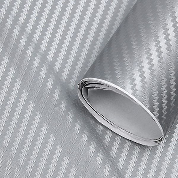 Kolfiber-look Wrapfolie 3D Tjockare Bil Externt Dekorativt Skydd Wrap Rulle Dekaler Dekal Silver 1.52mx30cm