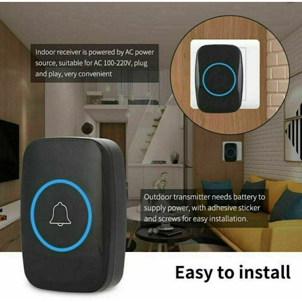 Trådlös Dörrklocka, Vattentät och Dammtät, Långdistanskontroll upp till 300 m, Utbyggbart System med Enkel Installation, för Hemmakontor Hotell