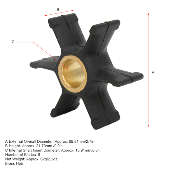 Vesipumpun Impelleri 6 Siivet 377230 Vaihto-osa Johnson Evinrude OMC Ulkolautamoottorille 35hv 40hv 50hv 55hv
