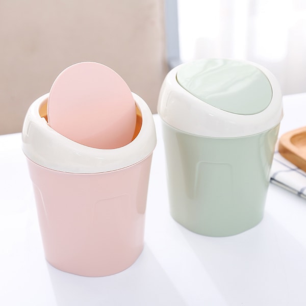 Skrivbords papperskorg med mini-svänglock, praktisk design med lock, lätt att öppna och stänga, blå, rosa, grön, 3 stycken, innovativ lösning för små utrymmen