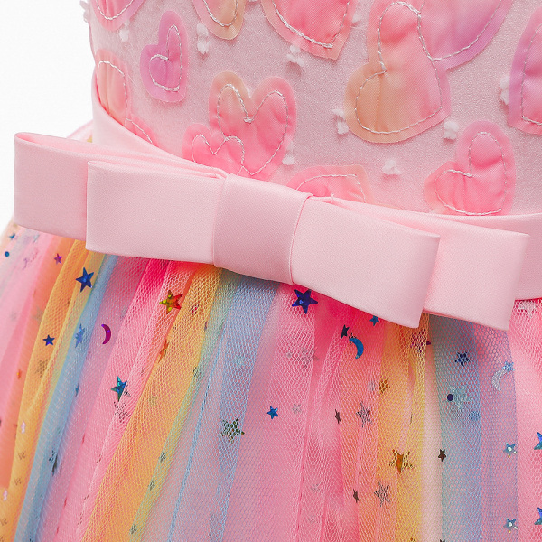 Prinsessamekko, toddler vaaleanpunainen kuviollinen Rainbow-hihaton mekko