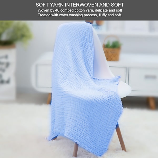 Babyfilt Newborn Mjuk Spädbarns Plysch Badhandduk Toddler Warp Bomullsgaze Snabbtorkande Blå 90 x 90cm