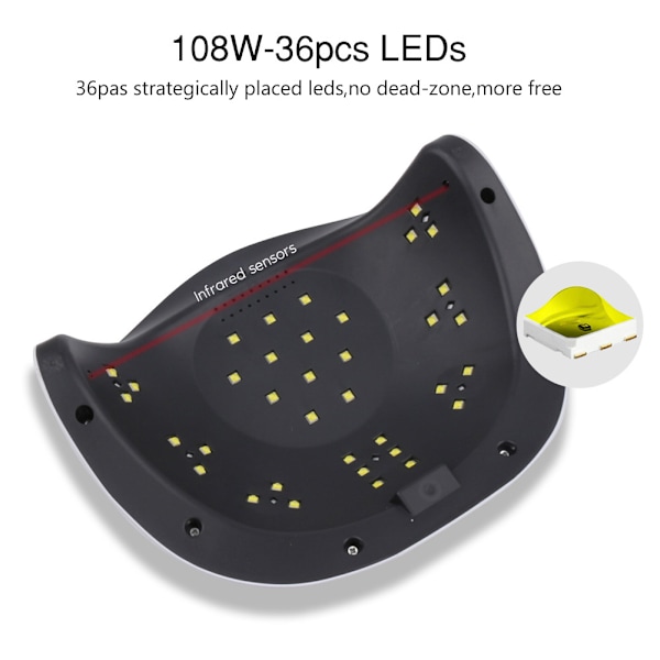 108W Nagellampa UV LED Gel Nagelfärg Torkare Snabbtorkande Nagelkonst Maskin 100-240VEU Stickkontakt